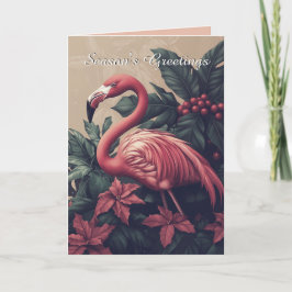 Elegante Flamingo en Poinsettia Christmas Kaart