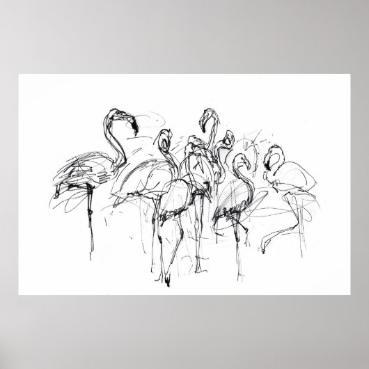 Elegante Flamingo Flock Sketch - Premium Poster (Voorkant)