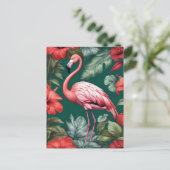 Elegante Flamingo Hibiscus Bloemen Smaragd Groen Briefkaart (Staand voorkant)