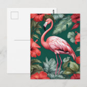Elegante Flamingo Hibiscus Bloemen Smaragd Groen Briefkaart (Voorkant / Achterkant)