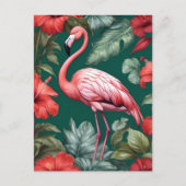 Elegante Flamingo Hibiscus Bloemen Smaragd Groen Briefkaart (Voorkant)