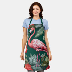 Elegante Flamingo Hibiscus Bloemen Smaragd Groen Schort