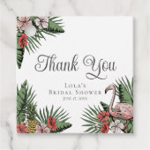 Elegante Flamingo & Hibiscus Douche Bedankkaart Bedankjes Labels (Voorkant)