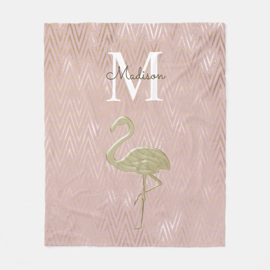 Elegante Flamingo Monogram Roze Goud Fleece Deken (Voorkant)
