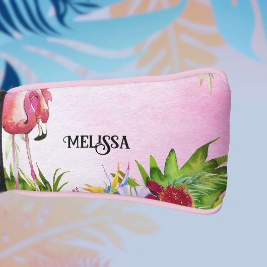 Elegante Flamingo Tropische Bloemen Golfheadcover