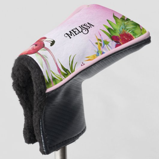 Elegante Flamingo Tropische Bloemen Golfheadcover (3/4 voorkant)