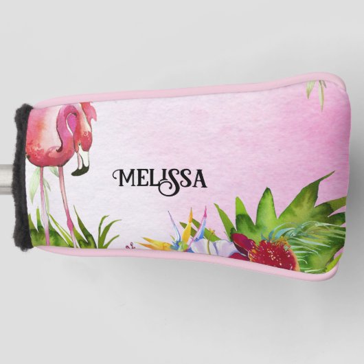 Elegante Flamingo Tropische Bloemen Golfheadcover (Voorkant)