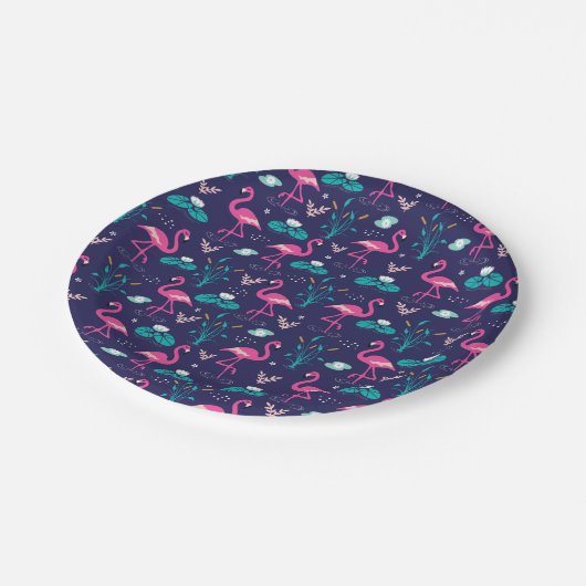 Elegante Flamingo's en Lilypads Patroon op de Mari Papieren Bordje (Gekanteld)