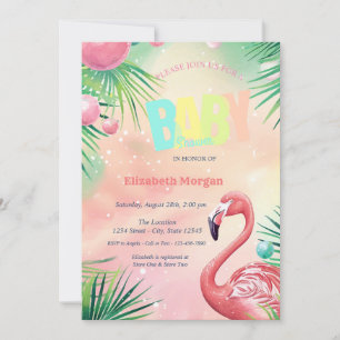 Elegante Flamingo's Palmbladeren Baby Shower  Kaart