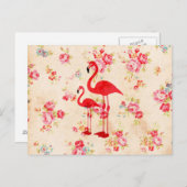  elegante flamingos rode rozen floraal briefkaart (Voorkant / Achterkant)