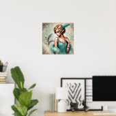 Elegante flapper dame in een turquois jurk, jaren  poster (Thuiskantoor)