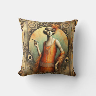 Elegante Flapper Lady in een Oranje jurk, Art Deco Kussen