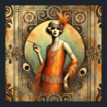Elegante Flapper Lady in een Oranje jurk, Art Deco Poster<br><div class="desc">Elegante Flapper Lady in een Oranje jurk,  Art Deco Style</div>