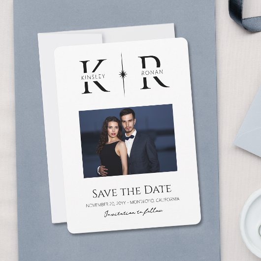 Elegante Flare Monogram Huwelijk Save the Date