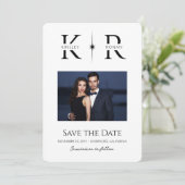 Elegante Flare Monogram Huwelijk Save the Date (Staand voorkant)