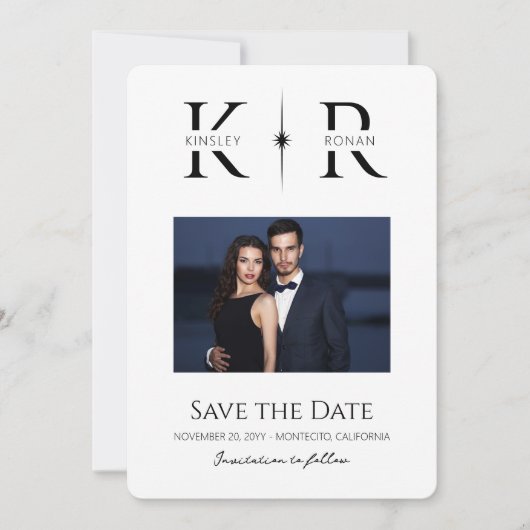 Elegante Flare Monogram Huwelijk Save the Date (Voorkant)