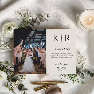 Elegante Flare Monogram Trouwfoto Bedankkaart
