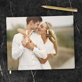 Elegante Flare Twee Initiële Monogram Bruiloft Gastenboek
