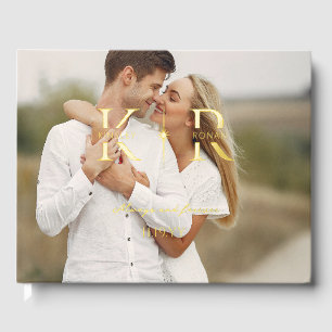 Elegante Flare Twee Initiële Monogram Bruiloft Gastenboek