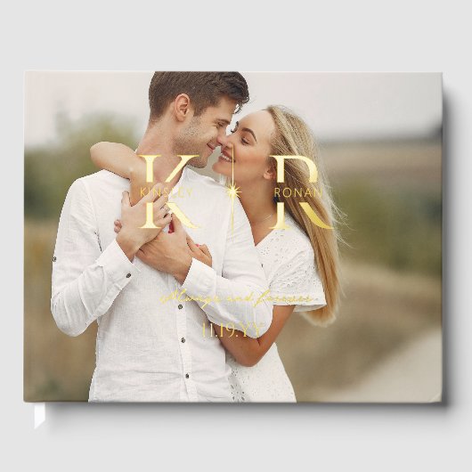 Elegante Flare Twee Initiële Monogram Bruiloft Gastenboek (Voorkant)