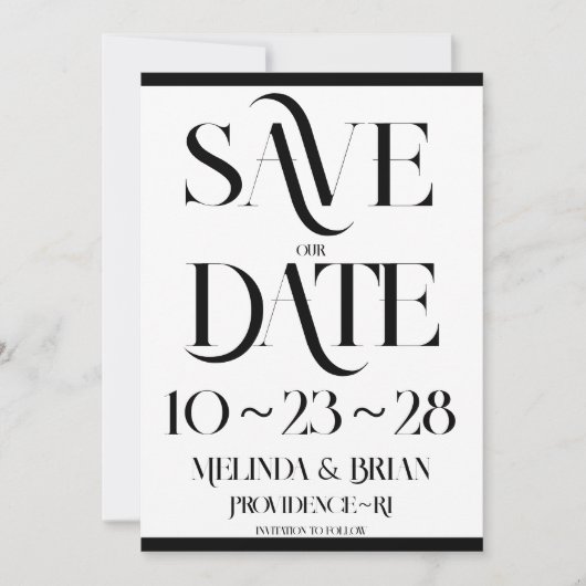 Elegante Flare Typografie Zwart-wit Save The Date (Voorkant)