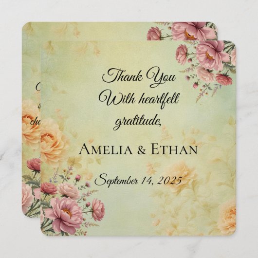 Elegante Flat Wedding Bedankt Card (Voorkant / Achterkant)