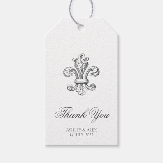 Elegante Fleur de Lis bruiloft dank u 2 Cadeaulabel (Voorkant)