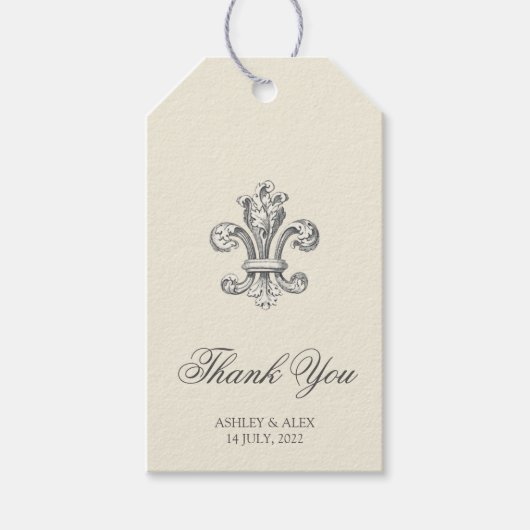 Elegante Fleur de Lis bruiloft dank u Cadeaulabel (Voorkant)