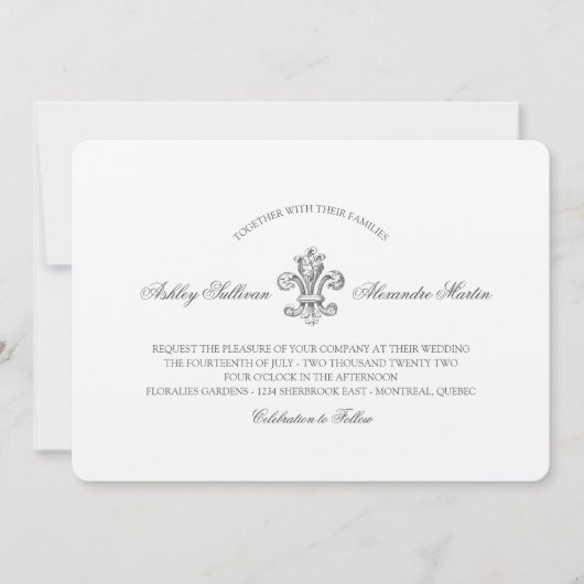 Elegante Fleur de Lis bruiloft en RSVP 2 Kaart (Voorkant)