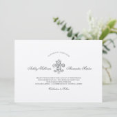 Elegante Fleur de Lis bruiloft met RSVP Kaart (Staand voorkant)
