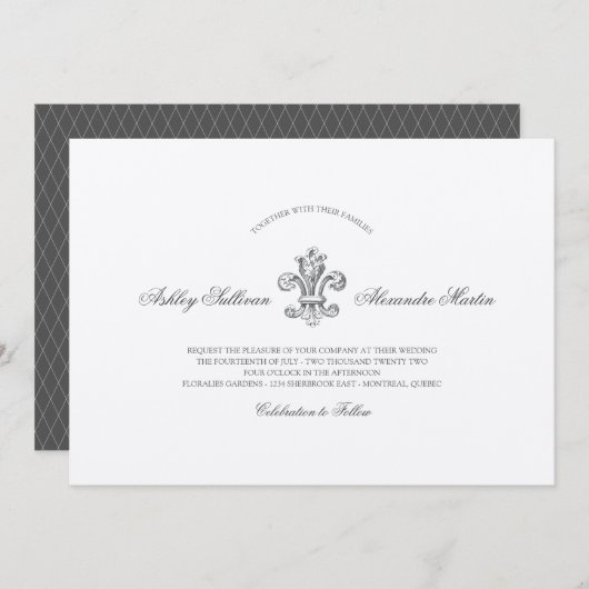 Elegante Fleur de Lis bruiloft met RSVP Kaart (Voorkant / Achterkant)