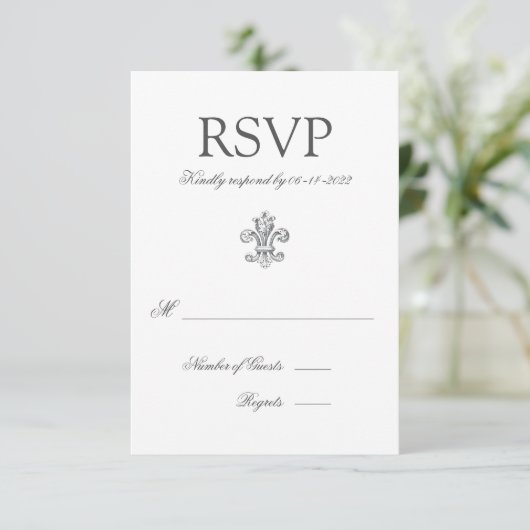Elegante Fleur de Lis Bruiloft RSVP 2 (Staand voorkant)