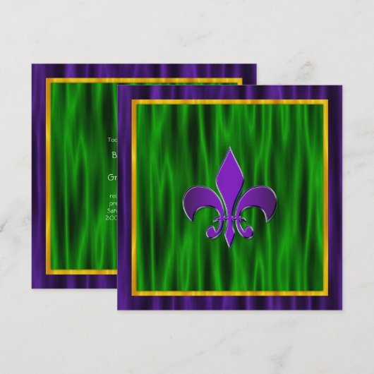 Elegante Fleur de Lis Mardi Gras bruiloft Kaart (Voorkant / Achterkant)