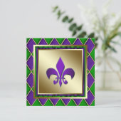 Elegante Fleur de Lis Mardi Gras bruiloft Kaart (Staand voorkant)