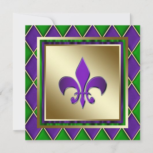 Elegante Fleur de Lis Mardi Gras bruiloft Kaart (Voorkant)