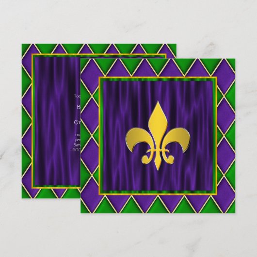 Elegante Fleur de Lis Mardi Gras bruiloft Kaart (Voorkant / Achterkant)
