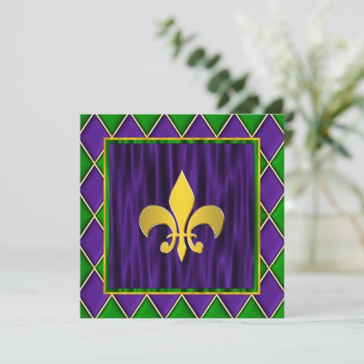 Elegante Fleur de Lis Mardi Gras bruiloft Kaart (Staand voorkant)