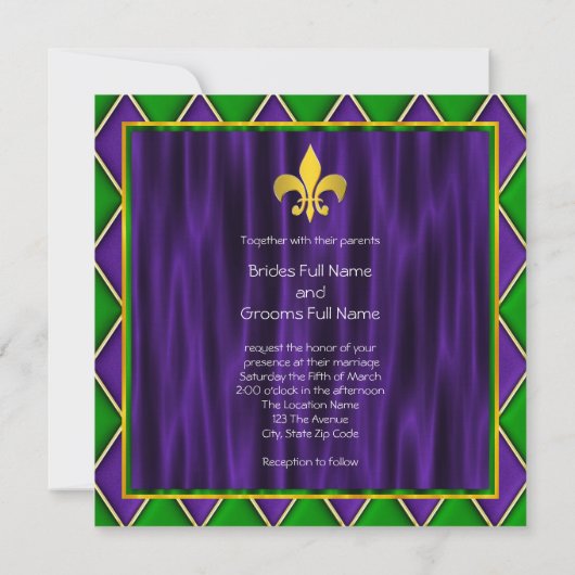 Elegante Fleur de Lis Mardi Gras bruiloft Kaart (Achterkant)