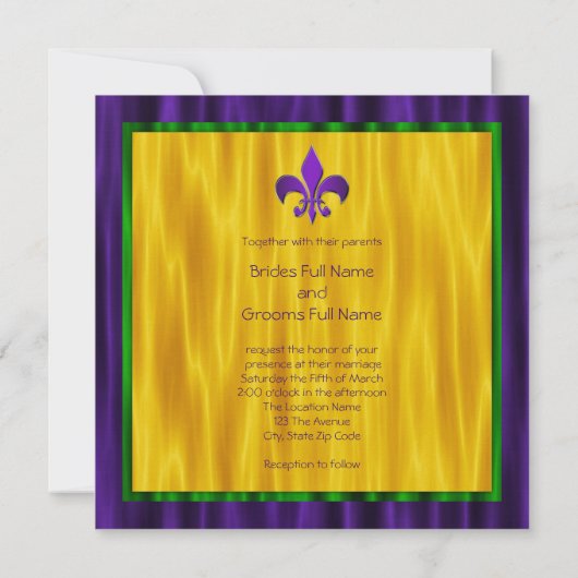 Elegante Fleur de Lis Mardi Gras bruiloft Kaart (Achterkant)