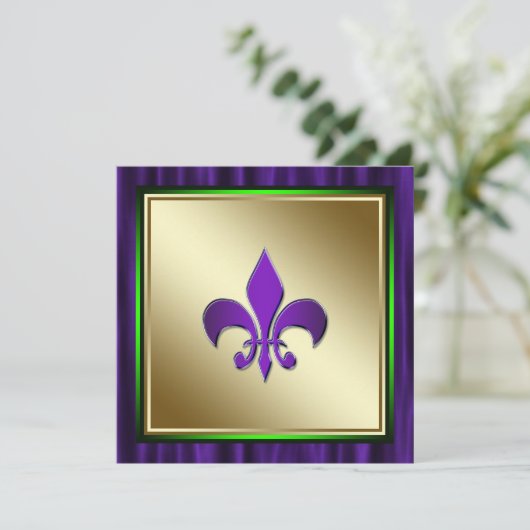 Elegante Fleur de Lis Mardi Gras bruiloft Kaart (Staand voorkant)