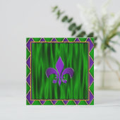 Elegante Fleur de Lis Mardi Gras bruiloft Kaart (Staand voorkant)