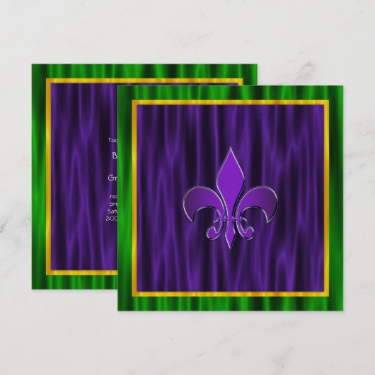Elegante Fleur de Lis Mardi Gras bruiloft Kaart (Voorkant / Achterkant)