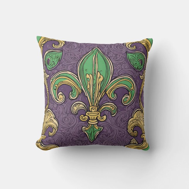 Elegante Fleur de Lis Mardi Gras Kussen (Voorkant)