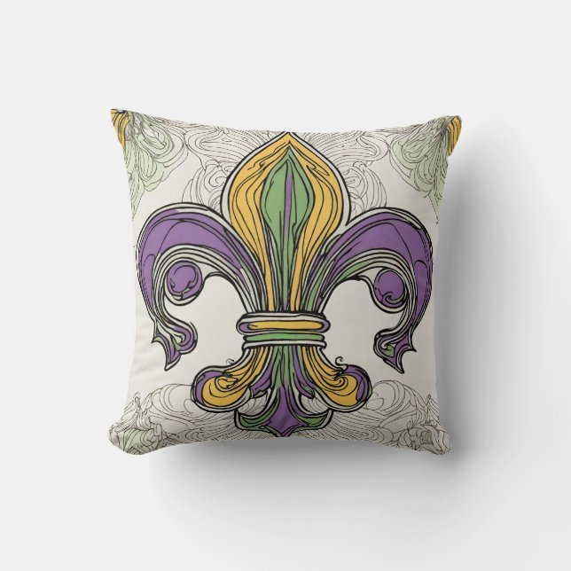 Elegante Fleur de Lis Mardi Gras Kussen (Voorkant)