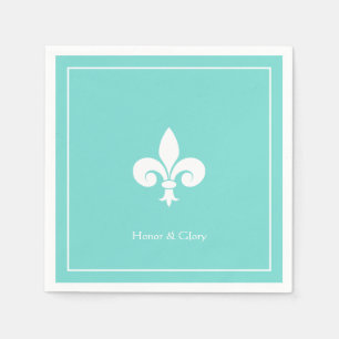 Elegante Fleur-de-lis of Lelie Bloem op Teal Servet