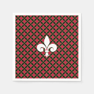 Elegante Fleur-de-lis of leliebloem op zwart en ro Servet