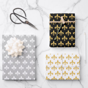 Elegante Fleur de Lis op zwart grijs & wit Inpakpapier Vel