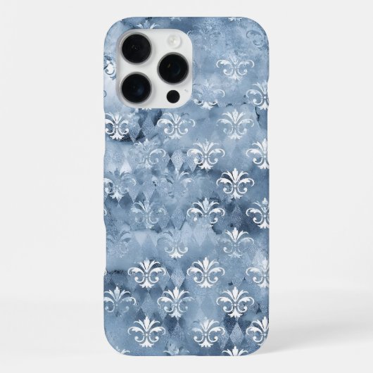 Elegante Fleur-de-Lis - Vintage Blauw Frans iPhone Hoesje (Achterkant)