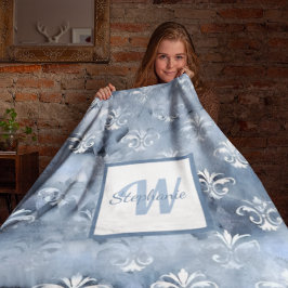 Elegante Fleur-de-Lis - Vintage Blauw Frans Sherpa Deken