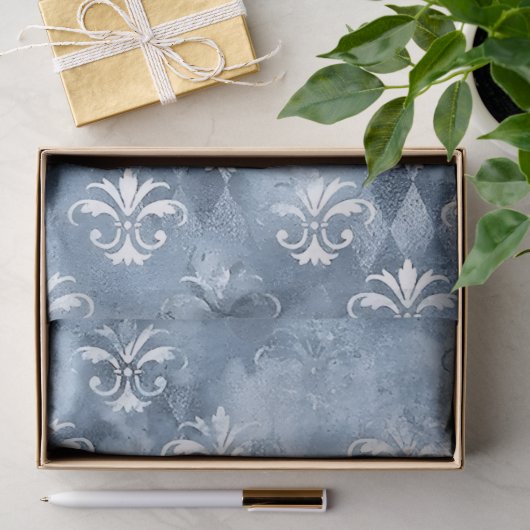 Elegante Fleur-de-Lis - Vintage Blauw Frans Tissuepapier (Geschenk)